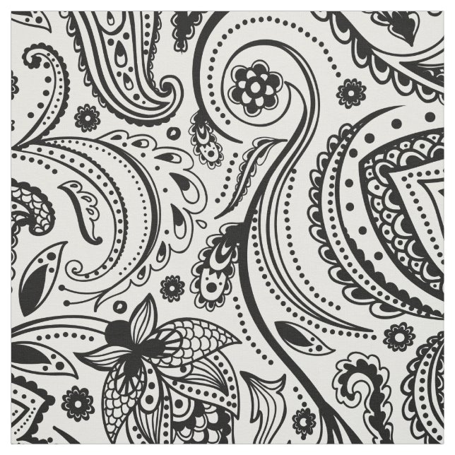 Tela Fondo blanco negro floral Paisley-Personalizado (Retal)
