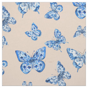 Tela Fondo de Rubor Chinoiserie Blue White Butfly