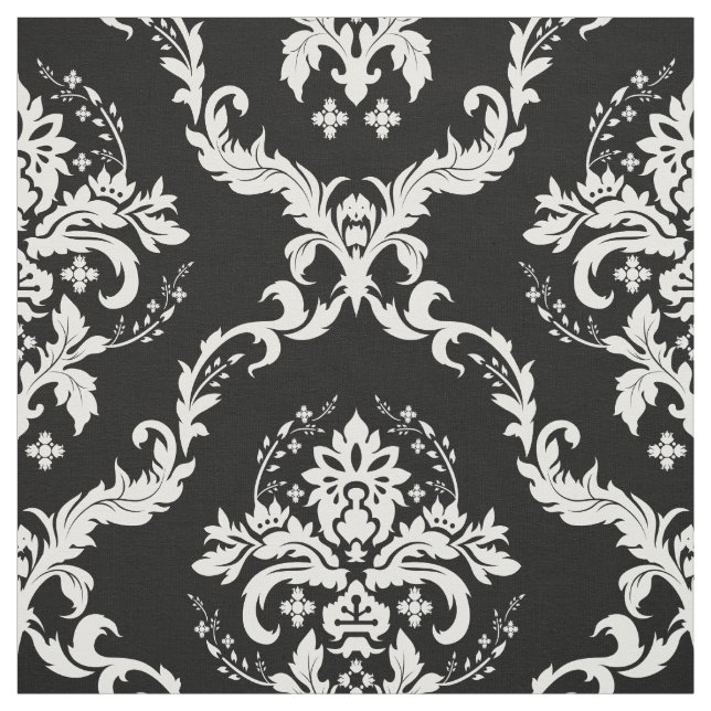 Tela Fondo negro de los amortiguadores florales blancos (Retal)