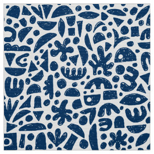 Tela Formas Abstractas 140821 - Azul añil sobre Blanco