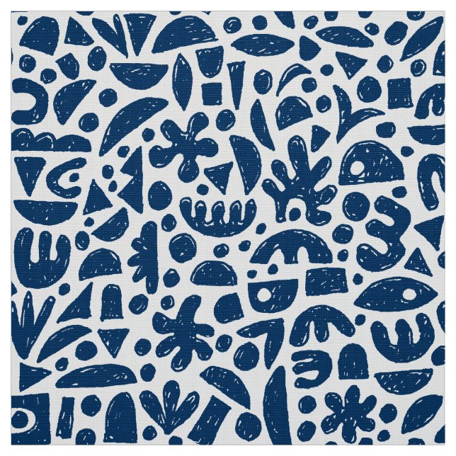 Tela Formas Abstractas 140821 - Azul añil sobre Blanco (Retal)