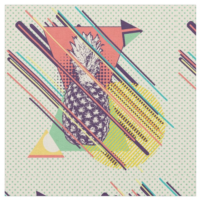 Tela Formas geométricas retro y piña (De cerca)