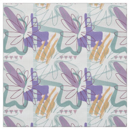 Tela Formas geométricas y flores en blanco.