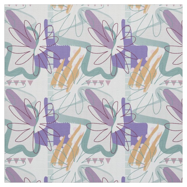 Tela Formas geométricas y flores en blanco. (Retal)