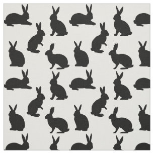 Tela Formas mínimas de conejos en negro Patrón de Pascu