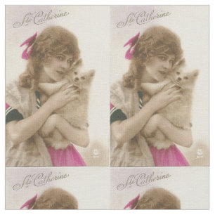 Tela Foto antigua: mujer victoriana y perro