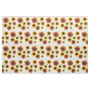 Tela Foto del Naranja amarillo Sunflowers Floral Fabric