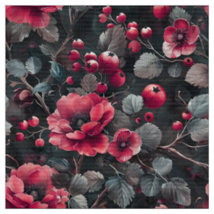 Tela Frambuesa, flores borgoña sobre gris oscuro
