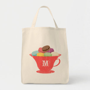 Tela Francés Macarons en bolso rojo del monograma de l