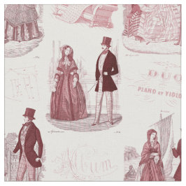 Tela Francés rojo y blanco Toile de Biedermeier del