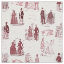 Tela Francés rojo y blanco Toile de Biedermeier del