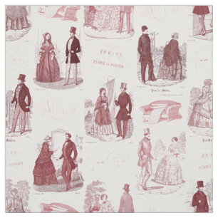 Tela Francés rojo y blanco Toile de Biedermeier del