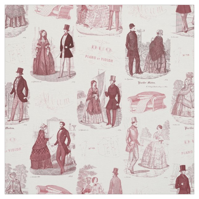 Tela Francés rojo y blanco Toile de Biedermeier del (Retal)