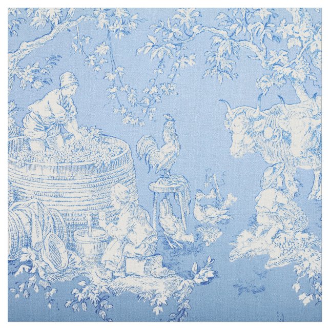 Tela French Blue & White Toile Print Fabric  (De cerca)