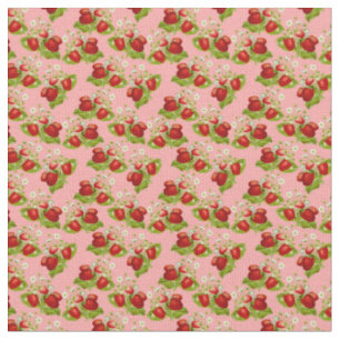 Tela fresas de fresa rosa de cottagecore vintage
