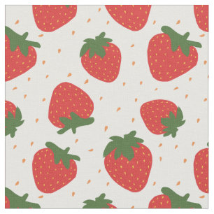 Tela Fresas de patrón lindo jardín verano blanco rojo