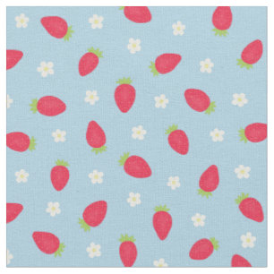 Tela Fresas de Verano sobre Azul (pequeña escala)