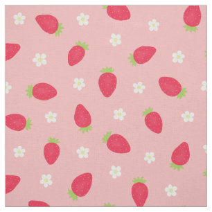 Tela Fresas de Verano sobre Rosa (escala media)
