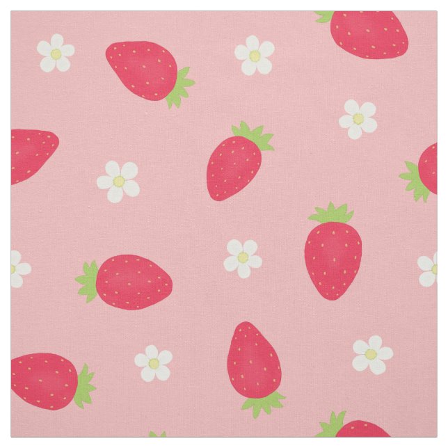 Tela Fresas de Verano sobre Rosa (gran escala) (Retal)