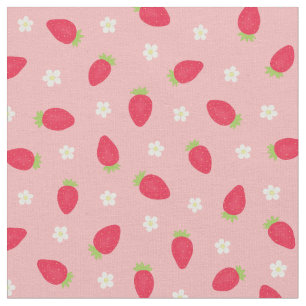 Tela Fresas de Verano sobre Rosa (pequeña escala)