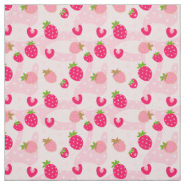 Tela Fresas divertidas y remolinos en rosa,