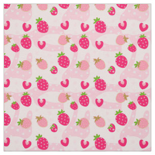 Tela Fresas divertidas y remolinos en rosa,