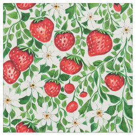 Tela Fresas rojas y flores blancas