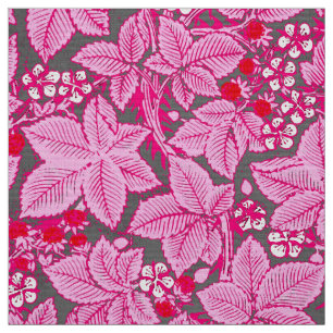 Tela Fresas y hojas de Nouveau del arte, rosa y gris