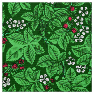 Tela Fresas y hojas, verde esmeralda de Nouveau del