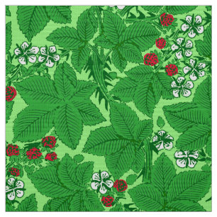 Tela Fresas y hojas, verde lima de Nouveau del arte