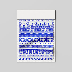 Tela Fret griego, patrón mediterráneo, azul