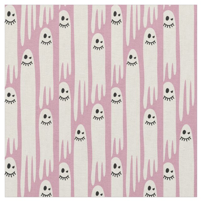Tela Friendly Ghosts on Cream and Pink – Halloween Patt (De cerca)