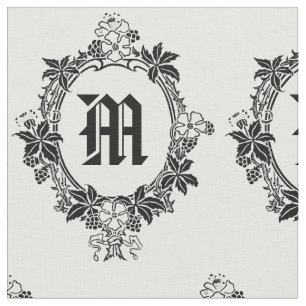 Tela Frontera floral blanco y negro con el monograma