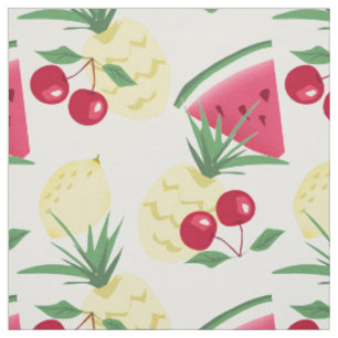 Tela Frutas y bayas claras en blanco.