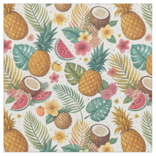 Tela Frutas y flores tropicales exóticas de verano patr