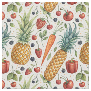 Tela Frutas y Verduras con Patrón de Acuarela Pintadas
