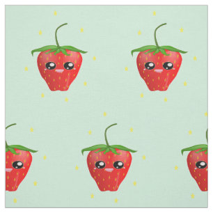Tela Fruto de fresa de kawaii rojo en azul