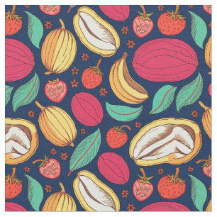 Tela Frutos multicolores en un fondo azul