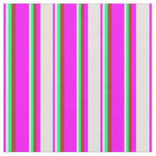 Tela Fuchsia, Beige, patrón de rayas verdes y rojas