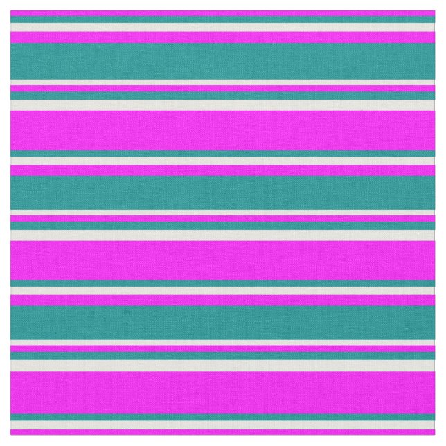 Tela Fuchsia, patrón cian oscuro y blanco (De cerca)