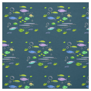 Tela Fun Fifties Retro Personalizado Fish Pattern Vinta