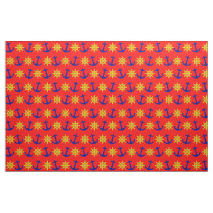 Tela Fun Nautical Anchor and Wheel Pattern en rojo