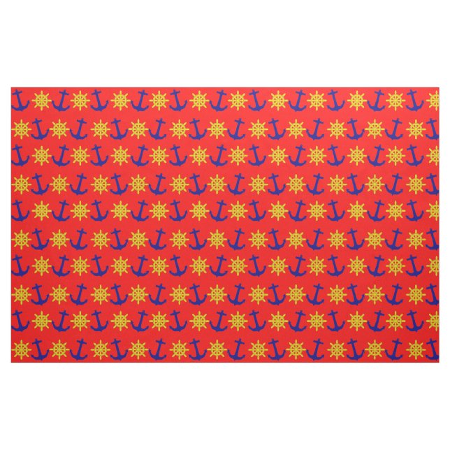 Tela Fun Nautical Anchor and Wheel Pattern en rojo ("Cuarto gordo" (fat quarter))