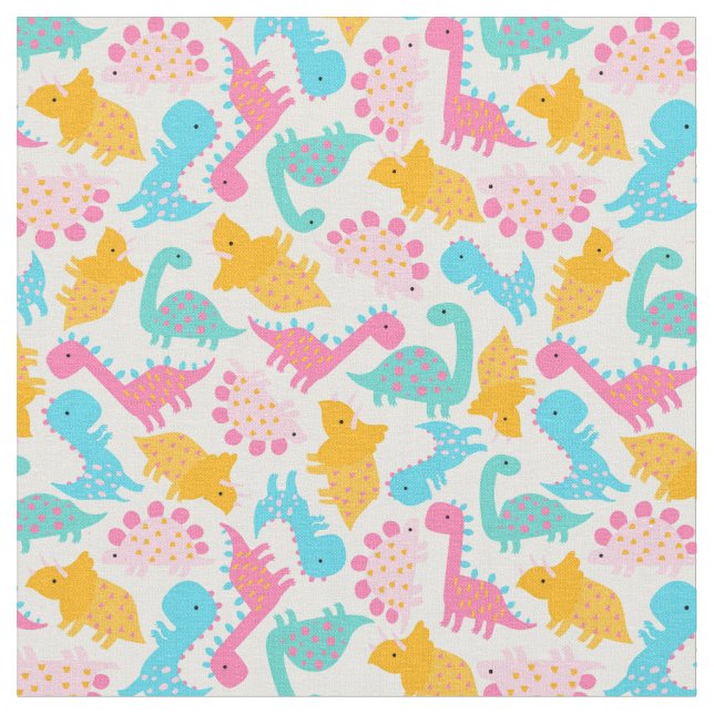 Tela Fun Pink & Teal Dinosaur Pattern (De cerca)