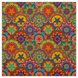 Tela Funky Retro Colorido Patrón de Mandala