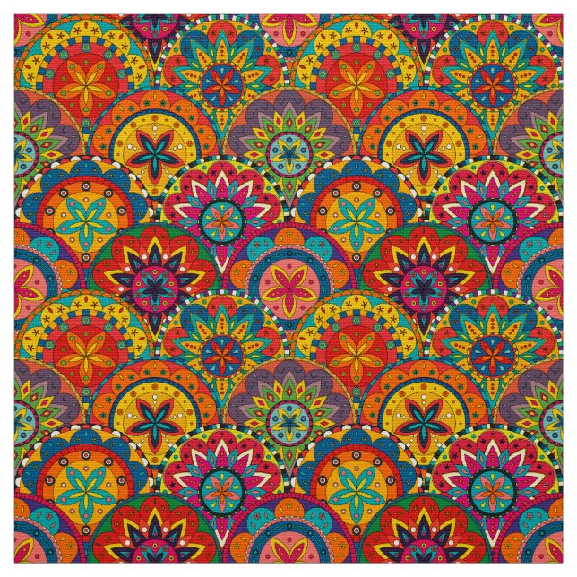 Tela Funky Retro Colorido Patrón de Mandala (Retal)