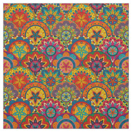 Tela Funky Retro Colorido Patrón de Mandala