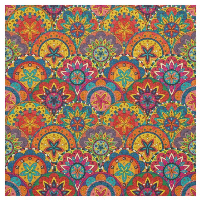Tela Funky Retro Colorido Patrón de Mandala (Retal)