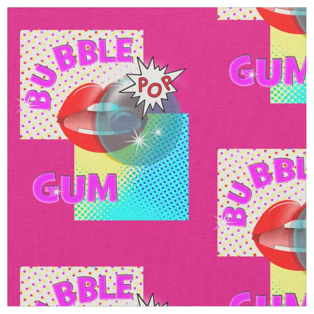 Tela Funky Retro Pop Art Bubble Gum Lips (De cerca)