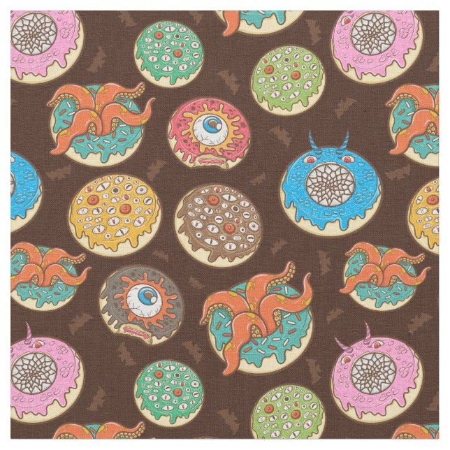 Tela Funky Scary Halloween Donuts Pattern (De cerca)